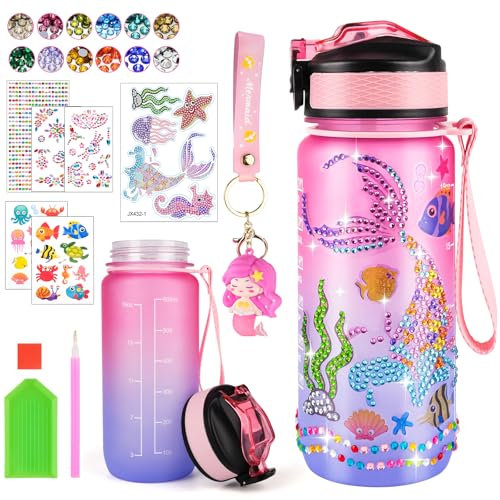 Decorate Your Own Water Bottle Craft Kits for Kids, Unique Birthday Christmas Gifts Mermaid Gifts for Girls 4-12 Years Old, Creative Arts and Crafts for Kids, Diamond Painting Toy DIY Sport Bottle