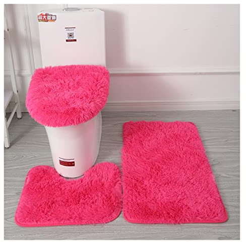 PXQPYMATX 3 teile toilette sitz abdeckung badezimmer matte rot schwarz boden matte badezimmer teppich WC-Sitz(Rose red)