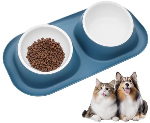 Hejo Gamelle Chat Et Chien, 800ml Le Grand Gamelle pour Chien, Bol Chat pour Nourriture Eau, Gamelle Chien Amovible Antidérapante,Gamelle Chat Anti Renversement pour Chat Chien(Bleu)