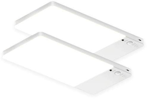 FULEN Lámpara de techo recargable con sensor de movimiento, luz de armario con batería de 12000 mAh, lámpara de ducha LED, lámpara de techo para baño, sótano, garaje, mando a distancia, 2 unidades