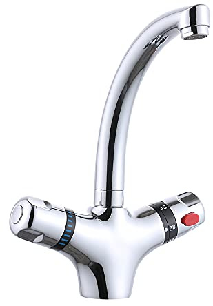 Grifo termostático para lavabo, latón para lavabo, grifo de cocina, grifo de baño con doble mango, grifo de baño, agua fría y caliente, para baño y cocina