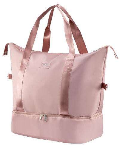 Trintion Reisetasche Gymtasche Schwimmtasch mit Schuhfach und Nassfach, Wasserabweisende Weekender Handgepäck Tasche für Damen Herren (Rosa)