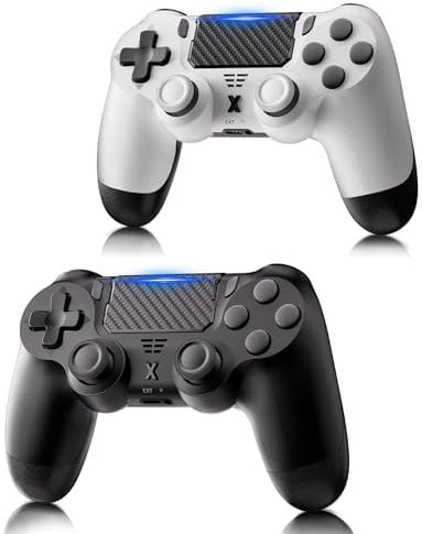 RUIZHI Sans Fil Manettepour P-S4 - Contrôleur pour Playstation-4 compatible avec PS-4/Pro/Slim/PC, Gamepad avec Double Vibration/6 Axes Gyroscope/Pavé Tactile/Bouton Retour [2 Pack, Noir + Blanc]