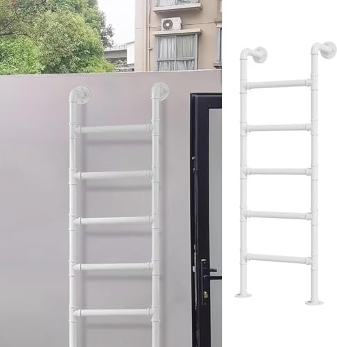 White Metal Wall Ladder MultiFunctional 200cm Iron Loft Ladder for Bunk Beds Outdoor Climbing Staircase for Warehouse & Basement Walls