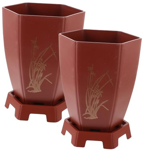 FONDOTIN 2 Stück Kunststoff Orchideenblumentöpfe Mit Tablett Für Zimmerpflanzen Indoor Pflanztöpfe Langlebig Atmungsaktiv Für Wohnzimmer Und Küche
