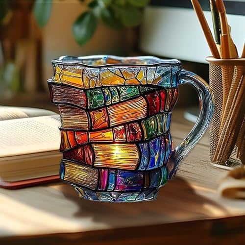 AUOQZ 3D Painted Book Mug with Handle Stainless Steel Inner Liner Resin Book Series Coffee Mugs for Women Men Novelty Painted Reading Books Cup for Literature Lovers Gifts Decoration (300ml)
