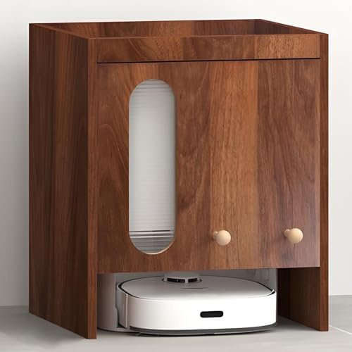 Valdoza Armario para Robot Aspirador con Puertas y Cajones – Mueble Oculto de Almacenamiento para Salón, Dormitorio, Cocina – Organizador para Aspiradora, Cambio de Agua Fácil(Brown,H60cm/23.6in)