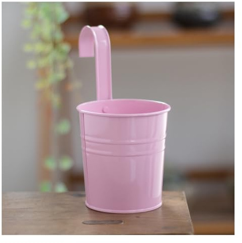 Wisafory 4er Set Blumentöpfe Hängend Bunte Hängetöpfe für Pflanzen Abnehmbare Balkon Pflanzer Metall Blume Eimer mit Drainageloch und Haken für Garten Balkon Terrasse Wohndekor Rosa