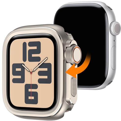 Dolstrap 2 in 1 Robustes Metall Schutzhülle Kompatibel mit Apple Watch Serie SE2 SE 6 5 4 44mm, Verwandelt 44 mm in Ultra 2/1 Nahtlos Bumper Hülle mit Uhrkrone + Rückseite für iWatch, Titan