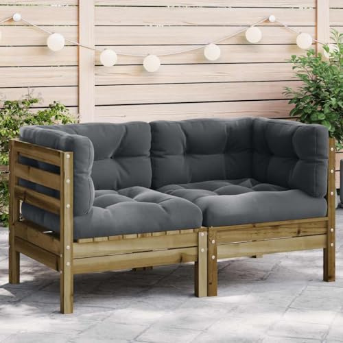 YuuSsea Garten Outdoor Ecksofa Set, 2er-Pack, massives Kiefernholz imprägniert, Anthrazit Kissen für Terrasse, Balkon, Veranda