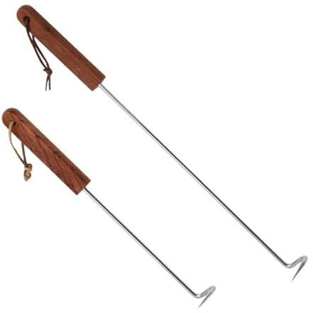 Levemolo 2 pièces Crochet à Viande Acier Inoxydable pour Barbecue Accessoire de Cuisson Robuste avec Poignée Antidérapante Tourne-viande Pratique pour Porc Poulet et Rôti