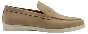 Xposed Men’s Sand Beige Faux Suede Penny Loafers Lightweight Slip-On Smart Casual Summer Shoes [PVC-V832-SAND-40]