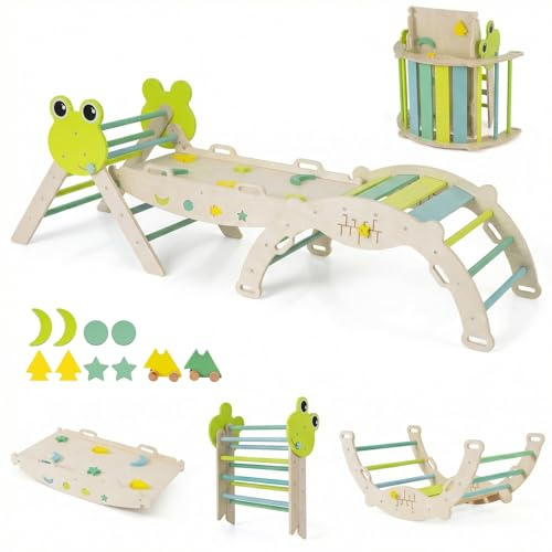 RELAX4LIFE Set da Arrampicata per Bambini, Triangolo di Arrampicata con Scivolo e Arco, Gioco di Incastri in Legno, Gioco Montessori per Bambini 1+ Anni