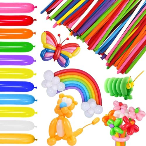 200 Stück Modellierballons, Magische Modellier Luftballons, Lange Luftballons zum Formen, Magische Latex Luftballons, Luftballon Tiere Clown Formen, Luftballon Lang Formbar, Lange Bunte Ballons