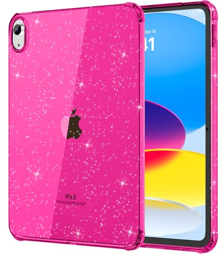 MoKo Klar Hülle für iPad (A16) 11./10. Gen (2025/2022), Magenta Glitzer | Anti-Vergilbung Transparent Stoßfest Dünn Tablet Rückendeckel Rückseite und Soft TPU Stoßfänger Kratzfest Klare Schutzhülle