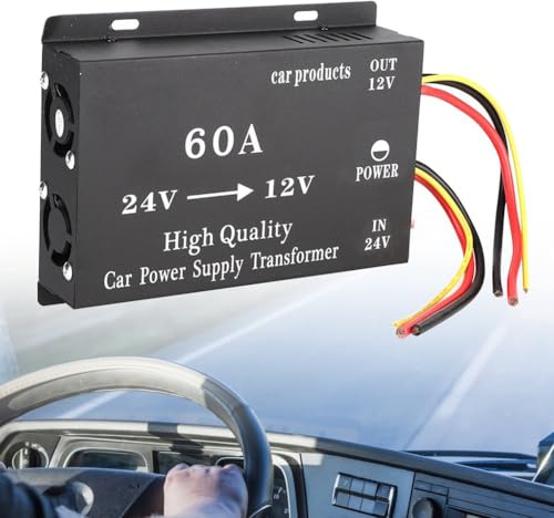EaseSunny Convertitore da 24 V a 12 V, riduttore di tensione, alimentatore 600 W 60 A, trasformatore step down con protezione da sovraccarico per auto, camion, autobus