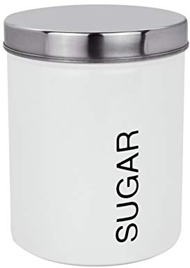 Harbour Housewares Round Metal Sugar Storage Canister - White - Pack of 1 - Retro Kitchen Storage Sweetener Granular Sugar Caddy Preserve Food Tin Bin Container Jars Airtight Lid