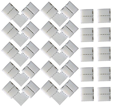 CESFONJER 20teiliges Lichtstreifenzubehör enthält L-förmigen Lichtstreifenverbinder 4polig, 4poligen lückenlosen LED-Streifenverbinder für LED 10 mm SMD 5050 Multicolor nicht wasserdichte LED-Streifen