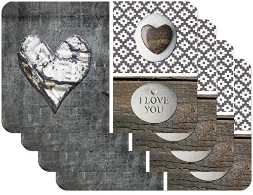 Vénilia Tischset Love in Wood Grau, Platzset für Esszimmer, Esstischmatten, Telleruntersetzer, Platzdeckchen, abwischbar, lebensmittelecht, 45 x 30 cm, 4 Stück