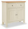RoselandFurniture Farrow Mini Cream Sideboard for Living Room Painted Small Storage Cabinet | Fully Assembled Solid Wood 2 Door Cupboard with 2 Drawers & Oak Top for Kitchen Dining Room or Hallway