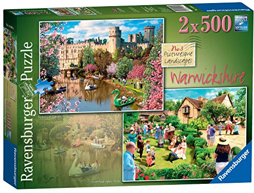 Ravensburger Picturesque Landscapes No.5 Warwickshire - Shakespeare’s Birthplace, Stratford & Warwick Castle 2X 500 Piece Jigsaw Puzzles for Adults & for Kids Age 10 and Up