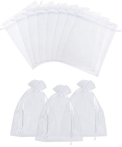 NBEADS 100 Stück Organza Taschen, 15×20 cm Rechteck Weiß Organzabeutel Kordelzug Organzasäckchen Geschenkbeutel schmuckbeutel für Schmuck Lagerung Geschenk Süßigkeiten Verpackung Weihnachten