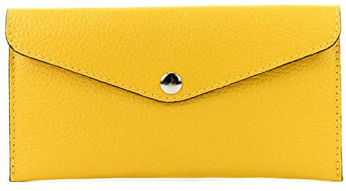 modamoda de - P03 - ital. Damen Portemonnaie Echtleder lang, Farbe:Rapsgelb