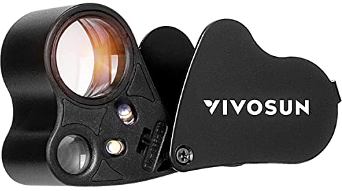 VIVOSUN 30X 60X Beleuchtete Juwelierlupe mit LEC-Light, Faltbare Taschenlupe mit 2 Linsen für die Beobachtung von Schmuck, Edelsteine, Uhren, Münzen, Briefmarken, Antiquitäten, Schwarz