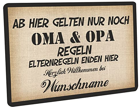 Crealuxe Personalisierbare Fußmatte - Ab Hier gelten nur noch Oma & Opa Regeln - Türmatte mit Wunschtext, Name oder Motiv – rutschfest – 60x40 cm – Türvorleger für Innen & Außen – Einzug, Hausflur