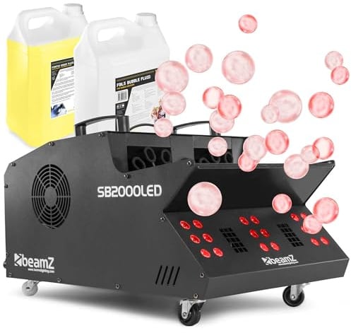 BeamZ SB2000LED Nebelmaschine - 5 Liter Nebelflüssigkeit - 2000W - Seifenblasenmaschine - 18 LEDs und 5L Flüssigkeit- DMX - Timer, Schwarz