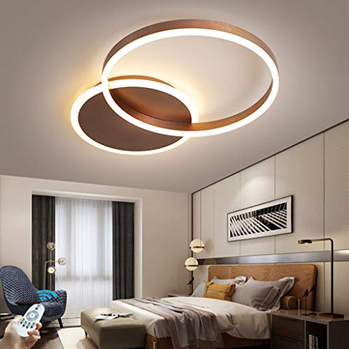 LED-Deckenleuchte 48W Modern Dimmbar 2 Ringe Deckenlampe Metall-Acryl Runde Kronleuchter Wohnzimmer Küche Schlafzimmer Büro Kinderzimmer Lampe Beleuchtung,Mit Fernbedienung,55 * 40 * 6CM,Braun