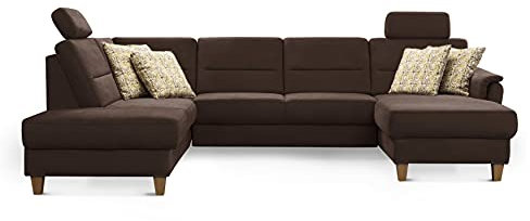 CAVADORE U-Form-Sofa Palera / Federkern-Wohnlandschaft mit 2 Kopfstützen / 314 x 89 x 212 / Mikrofaser, Braun