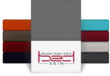 BedSkin Jersey Spannbettlaken 120 x 200 cm - 100% Buamwolle Spannbetttuch, bis 30 cm Matratzenhöhe (Grau)