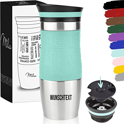 Milu Mug Isotherme avec gravure - 370ml 450ml - idée cadeau cadeau personnalisé cadeau d'anniversaire noël pour hommes femmes maman papa petite amie (370ml, Turquoise)