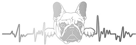 Aufkleber Herzschlag Tiere Breite 27cm Lifeline Heartbeat Deko Sticker Selbstklebend für Auto Kühlschrank Laptop Autoaufkleber K150 (Silber, 10 Französische Bulldogge)