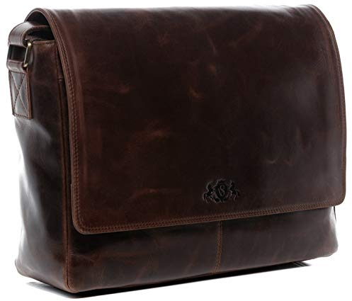 SID & VAIN Laptoptasche Messenger Bag Spencer aus Premium Leder I Business-Tasche XL groß für Herren 15 Zoll extra Laptop-Hülle I Umhängetasche braun handgefertigt