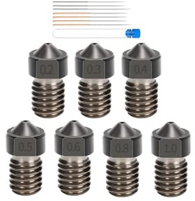 3Dman 7pcs V6 Hardened Steel Nozzles 0.2mm 0.3mm 0.4mm 0.5mm 0.6mm 0.8mm 1.0mm + 7pcs Cleaning Needles for E3D Hotend 3D Printers