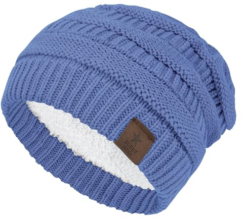 Durio Strickmütze für Damen und Herren, dick, mit Fleece gefüttert, Unisex, W Blau, Einheitsgröße
