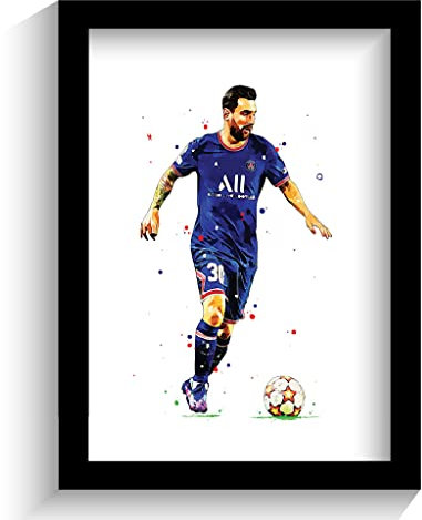 PARIS SAINT GERMAIN | PSG | LIONEL MESSI | HAND DRAWN FRAMED ART PRINT POSTER