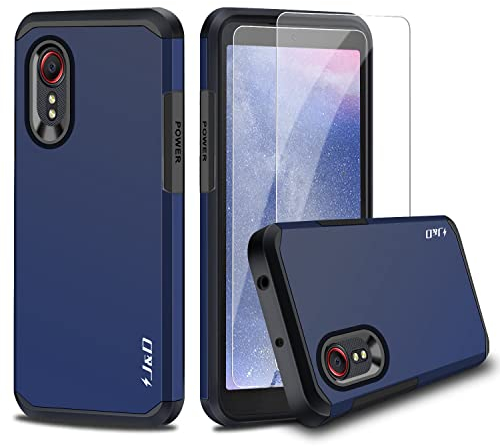 J&D Compatible pour Samsung Galaxy Xcover 5 Coque, Robuste Double Couche Coque de Protection Antichoc et Hybride avec 2 Pièces Protecteur d'Écran en Verre pour Galaxy Xcover 5, Bleu Marin