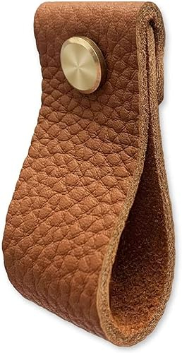 DOXILA 1 Stück Ledergriffe Leder Knöpfe Türknauf für Kommode Schubladen, Kleiderschrank Küchenschränke Schrankknöpfe Möbelgriffe Lederschlaufe, mit Schrauben, Upgrade-Möbel - Braun