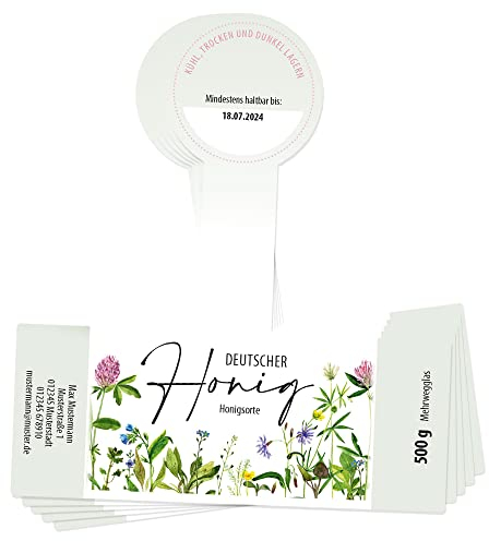 Apoidea – Honig Etiketten 500g mit Gewährverschluss selbstklebend & personalisierbar - 25 Stück/Etiketten Honiggläser/Honig Aufkleber für selbstgemachten Honig/Honigetiketten für Honiggläser