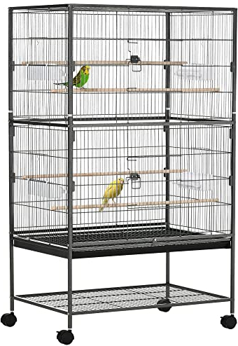PawHut Large Bird Cage Budgie Cage for Finch Canaries Parrot with Stand Grey