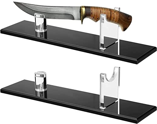 2 Pcs Knife Display Stand Acrylic Knife Stand Collection Display Stand Holder, Desktop Knife Display, Single Knife Holder for Home Decor (Black-2Pcs)