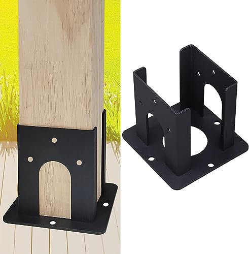 Wpbhk Lot de 2 supports de base robustes pour pergola, poteau de clôture en bois noir, supports métalliques pour boîte aux lettres, terrasse, balustrade (2)