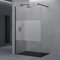 doporro Luxus Duschwand für Dusche Duschabtrennung 140x200cm Schwarz Walk-In Dusche 10mm ESG-Sicherheitsglas Milchglas-Streifen inkl. Nanobeschichtung Bremen02MS