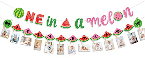Wassermelone 1. Geburtstag Dekorationen, umfasst One in a Melon Banner, Wassermelone monatlich Photon Banner, Mädchen 1. Geburtstag Party für Mädchen Baby Sweeties ersten Geburtstag Party