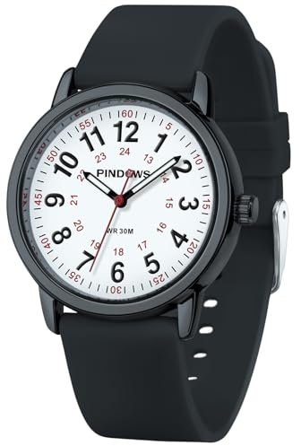 PINDOWS Analoge Quarzarmbanduhr von mit Silikonband für Damen, Junge Damen und Studierende; leicht ablesbar, wasserfest, Unisex-Armbanduhr, leuchtendes Zifferblatt.