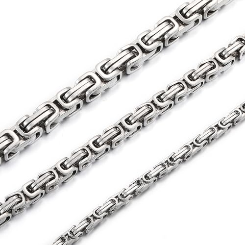 RWQIAN Herren Königskette Kette Silber 50CM Männer Wikinger Halskette Byzantinische Plattenkette Edelstahl 4mm
