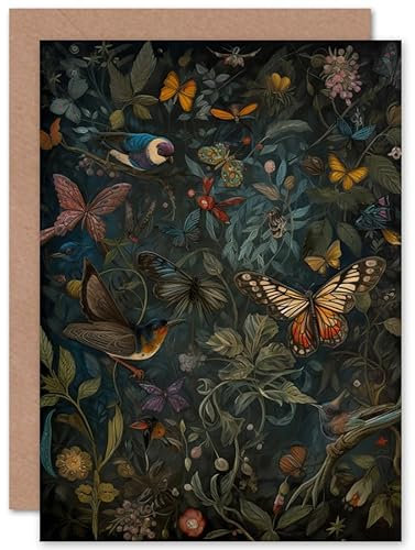 Artery8 Pflanzen Vögel Schmetterlinge William Morris Stil Natur Weihnachtskarte
